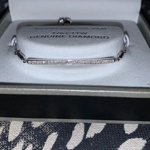 Diamond bar Bolo bracelet, sterling silver, new in box